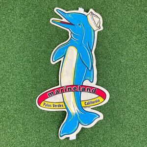 Vintage Marineland Palos Verdes CA Dolphin Felt Pennant Die Cut Marine Park